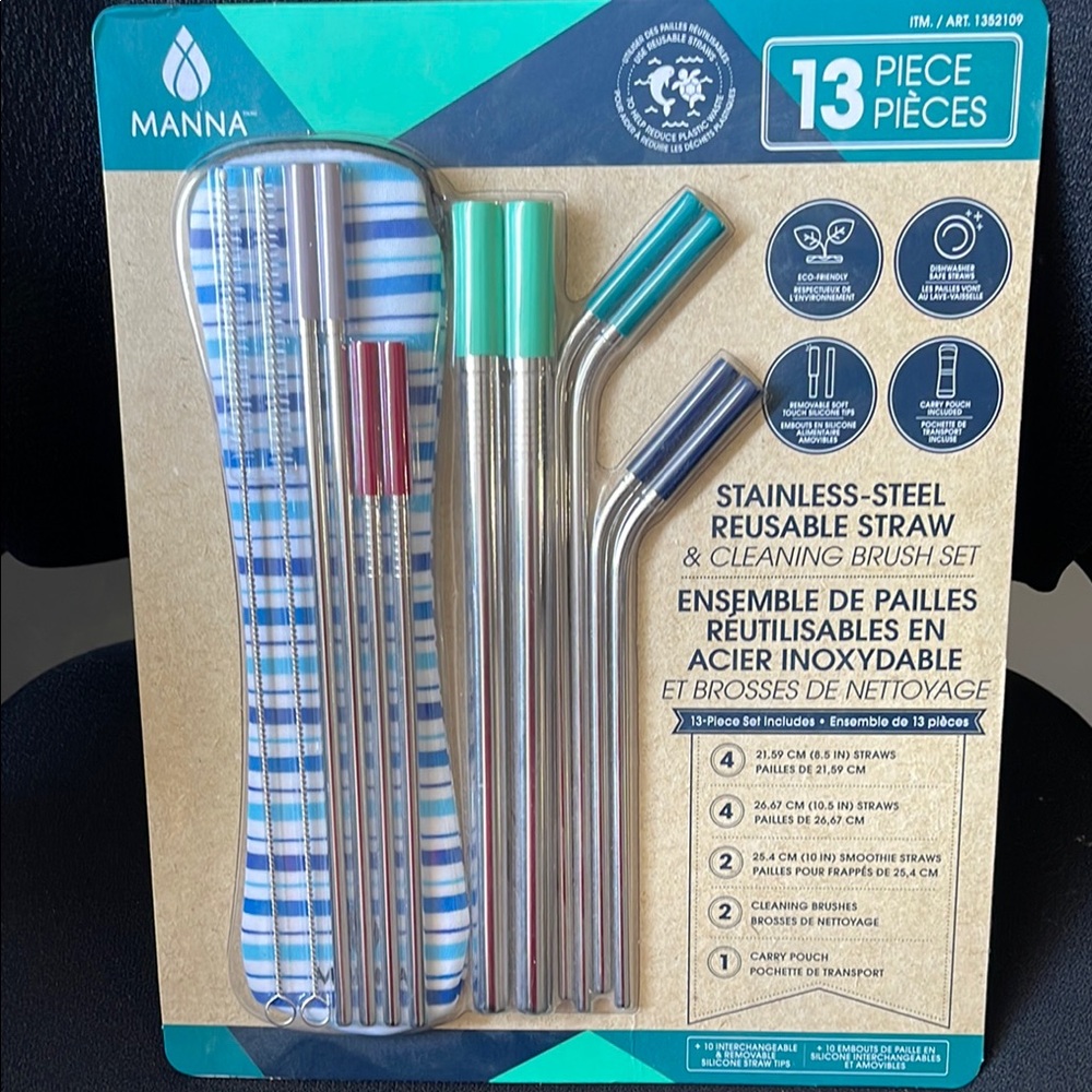 Anna Stainless Steel Straw Set with Colorful Tips